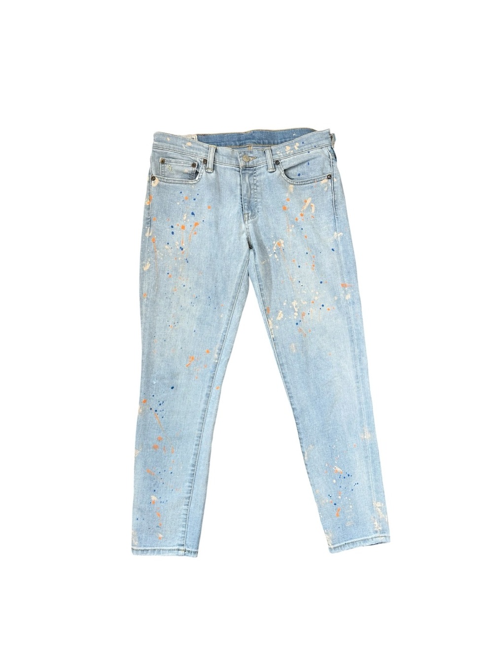 Polo Ralph Lauren Womens Jeans Size 29 Tompkins Skinny Crop Blue Paint-Splatter